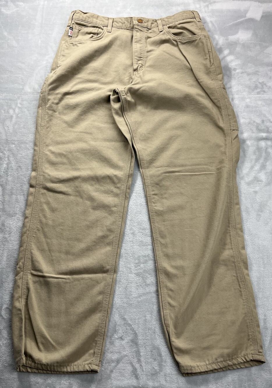 Carhartt Flame Resistant Midweight Pants Men's 36x32 Original Fit Khaki FRB159